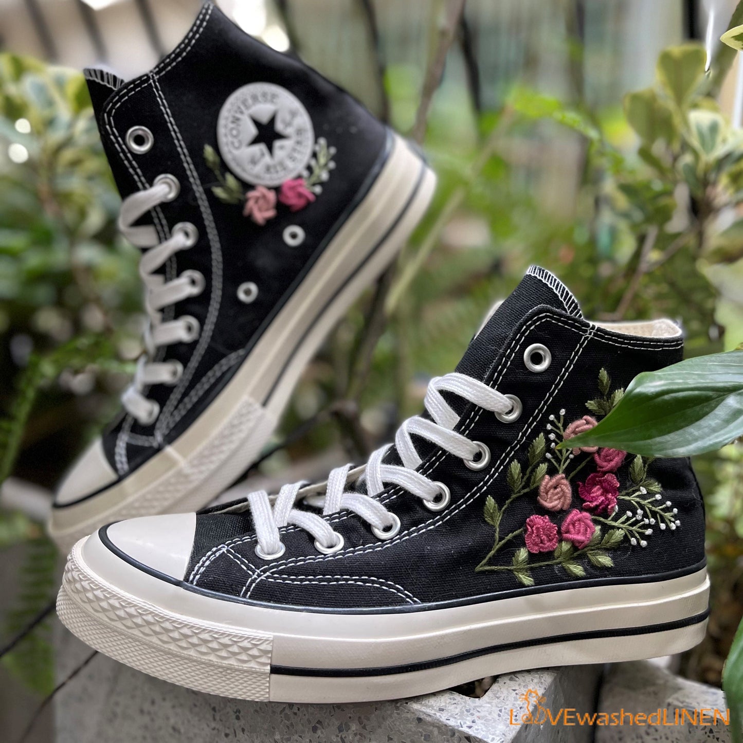 Custom Converse Chuck Taylor Embroidered Jolie Roses Flower/ Embroidered Converse Custom Wedding / Wedding Sneakers