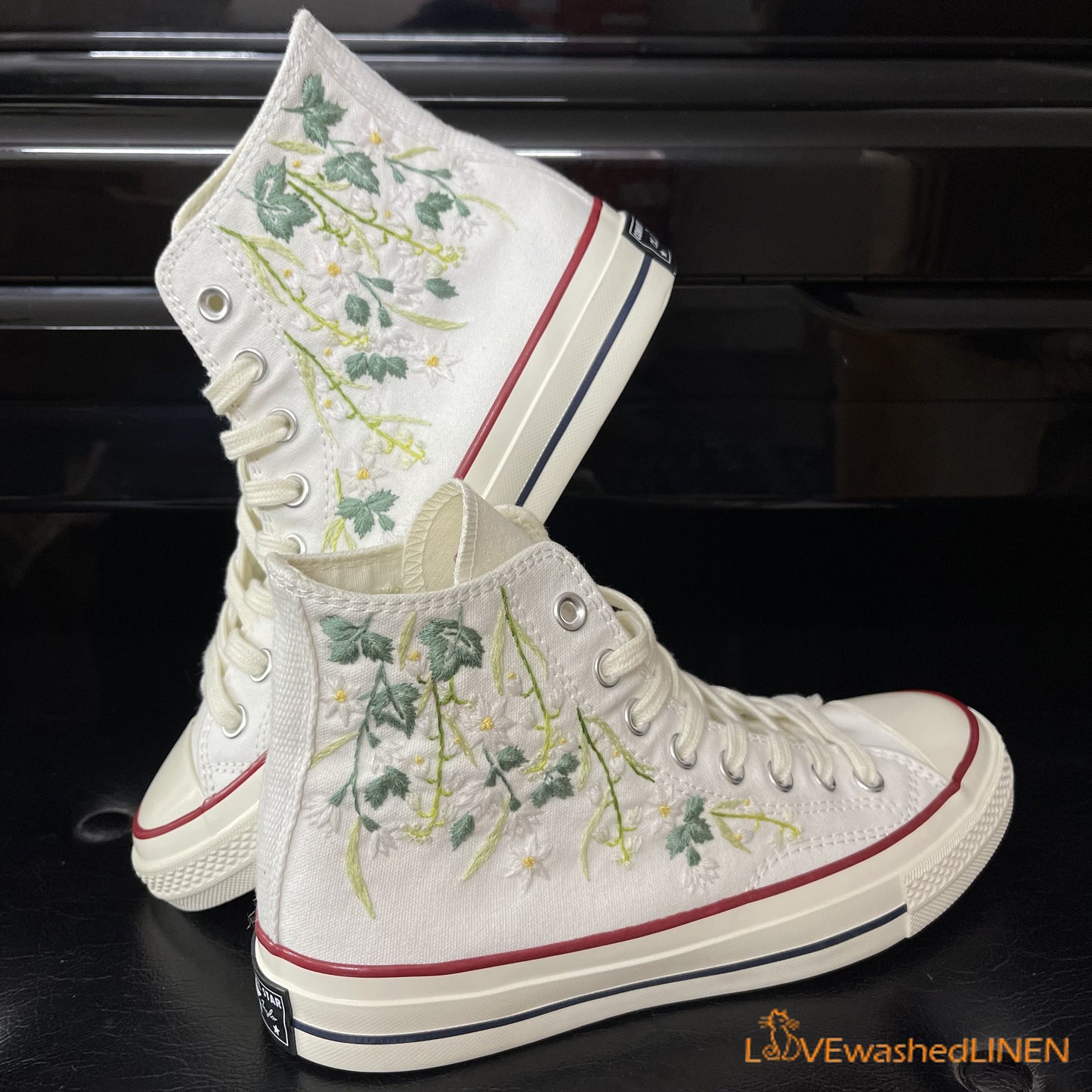 Custom Coverse Platform/Wedding Flowers Embroidered Converse/Bridal Flowers Embroidered Sneakers/Lily of the Valley Embroidered Sneakers