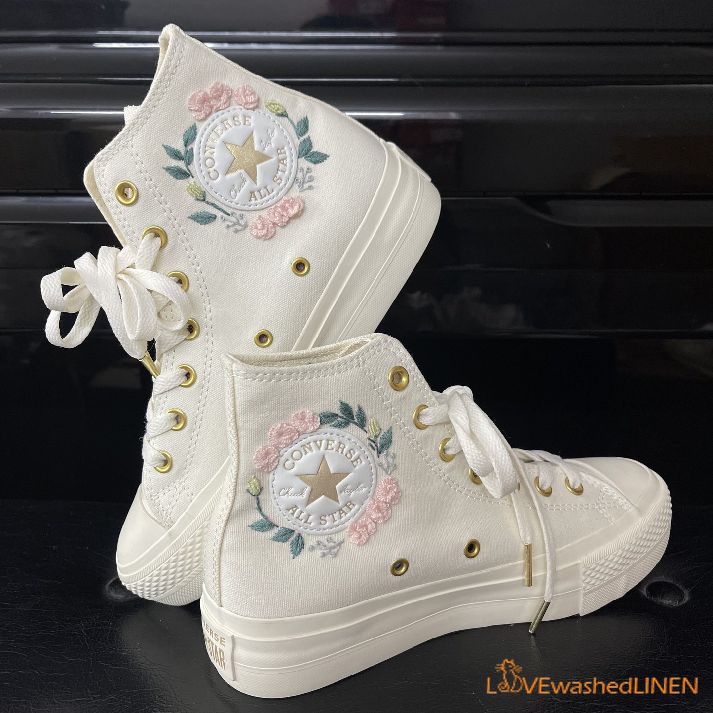 Custom Coverse Platform/Wedding Flowers Embroidered Converse/Bridal Flowers Embroidered Sneakers/Wedding English Roses Embroidered Sneakers