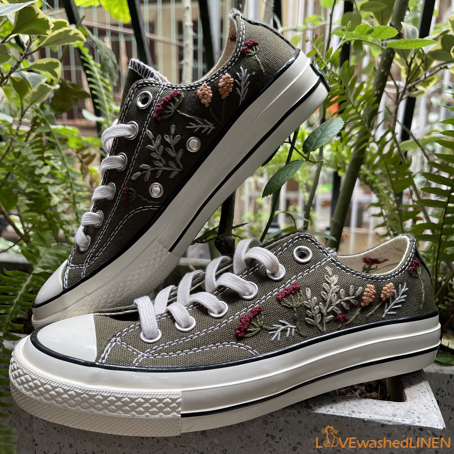 Embroidered Converse/ Custom Converse Chuck Taylor Embroidered Lambs/ Flowers Embroidered Converse Low Tops / Embroidered Lambs Sneakers