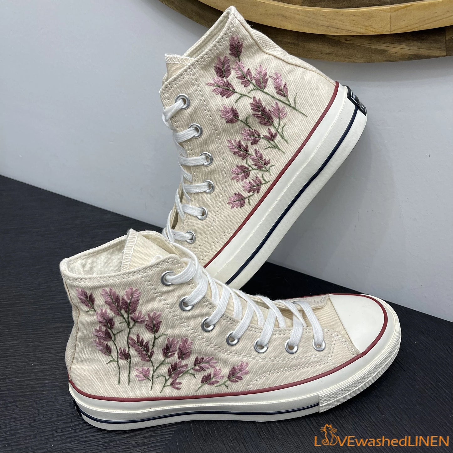 Custom Embroidered Lavender Converse High Tops Chuck Taylor 1970s/ Custom Converse Chuck Taylor Embroidered Lavender Sneaker