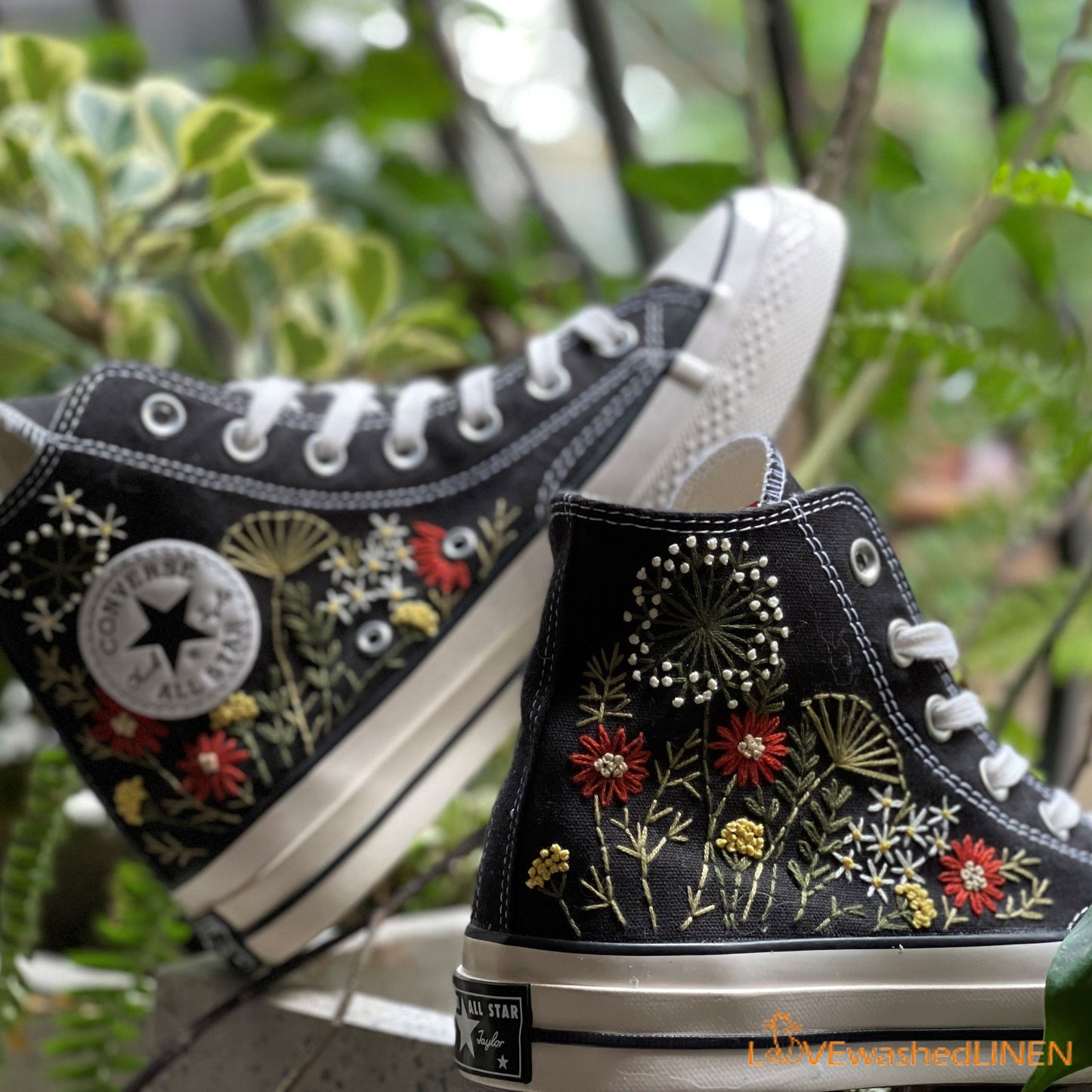 Custom Converse Chuck Taylor Embroidered Garden Flowers Convese Shoes/ Embroidered Converse Custom Wedding Flowers