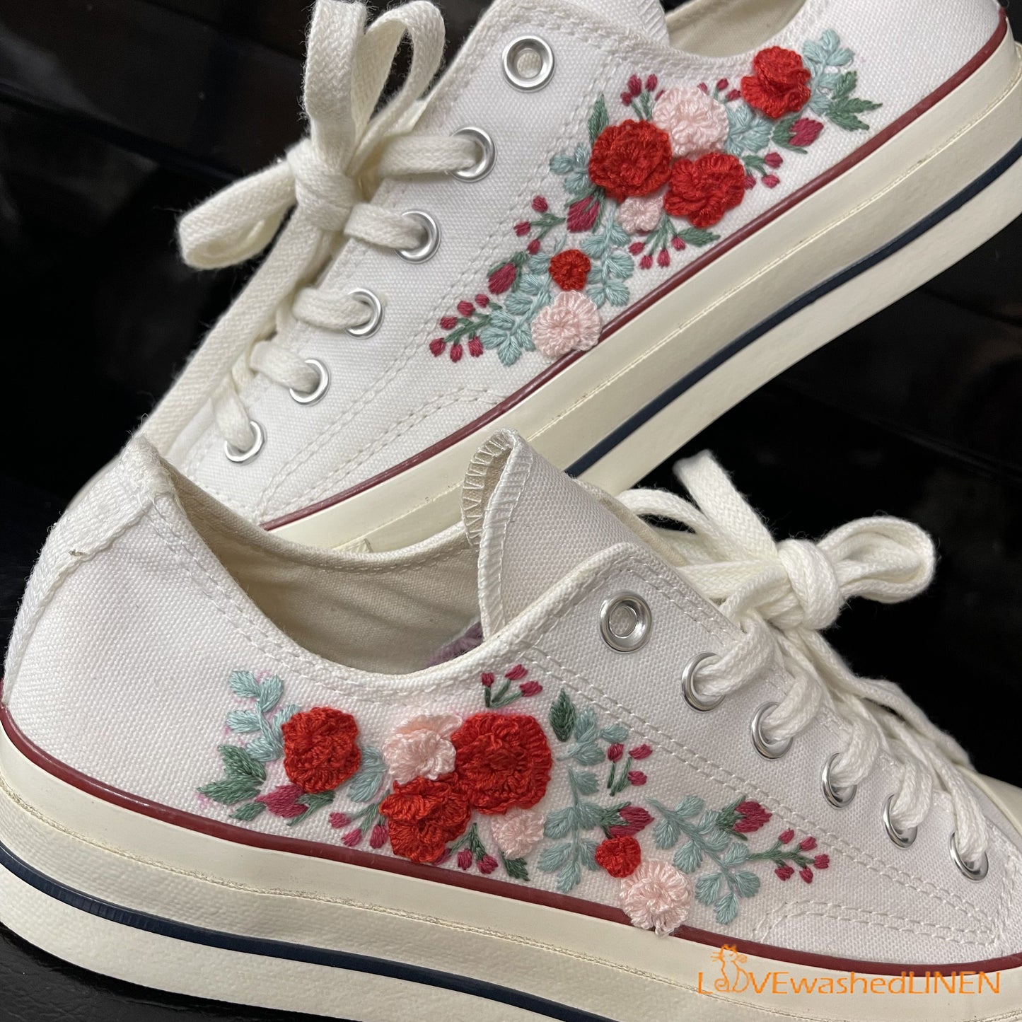 Custom Converse Chuck Taylor Embroidered / Wedding Flowers Embroidered Converse Low Tops /Bridal Flowers Embroidered Sneakers