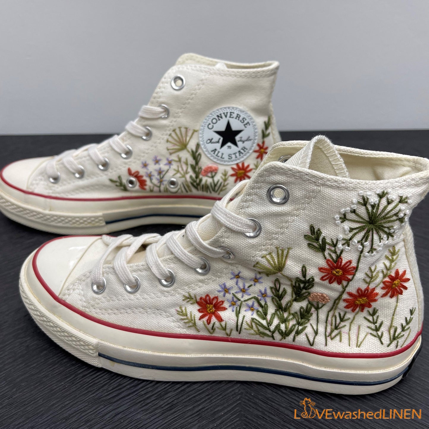 Custom Converse Chuck Taylor Embroidered Garden Flower/ Embroidered Converse Custom Wedding Flowers