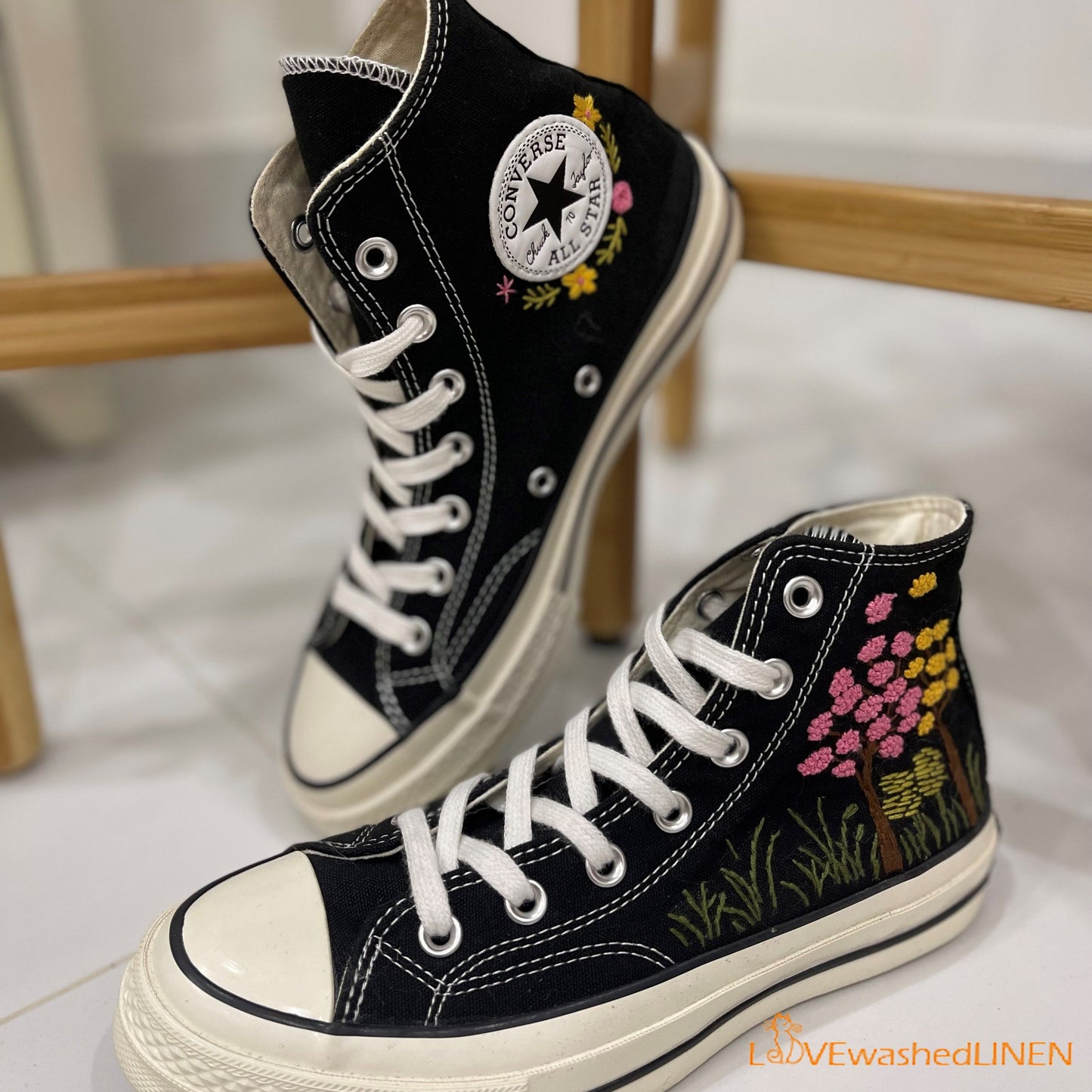 Custom Converse Chuck Taylor Embroidered Colorful Tree/ Embroidered Converse Custom Wedding Flowers