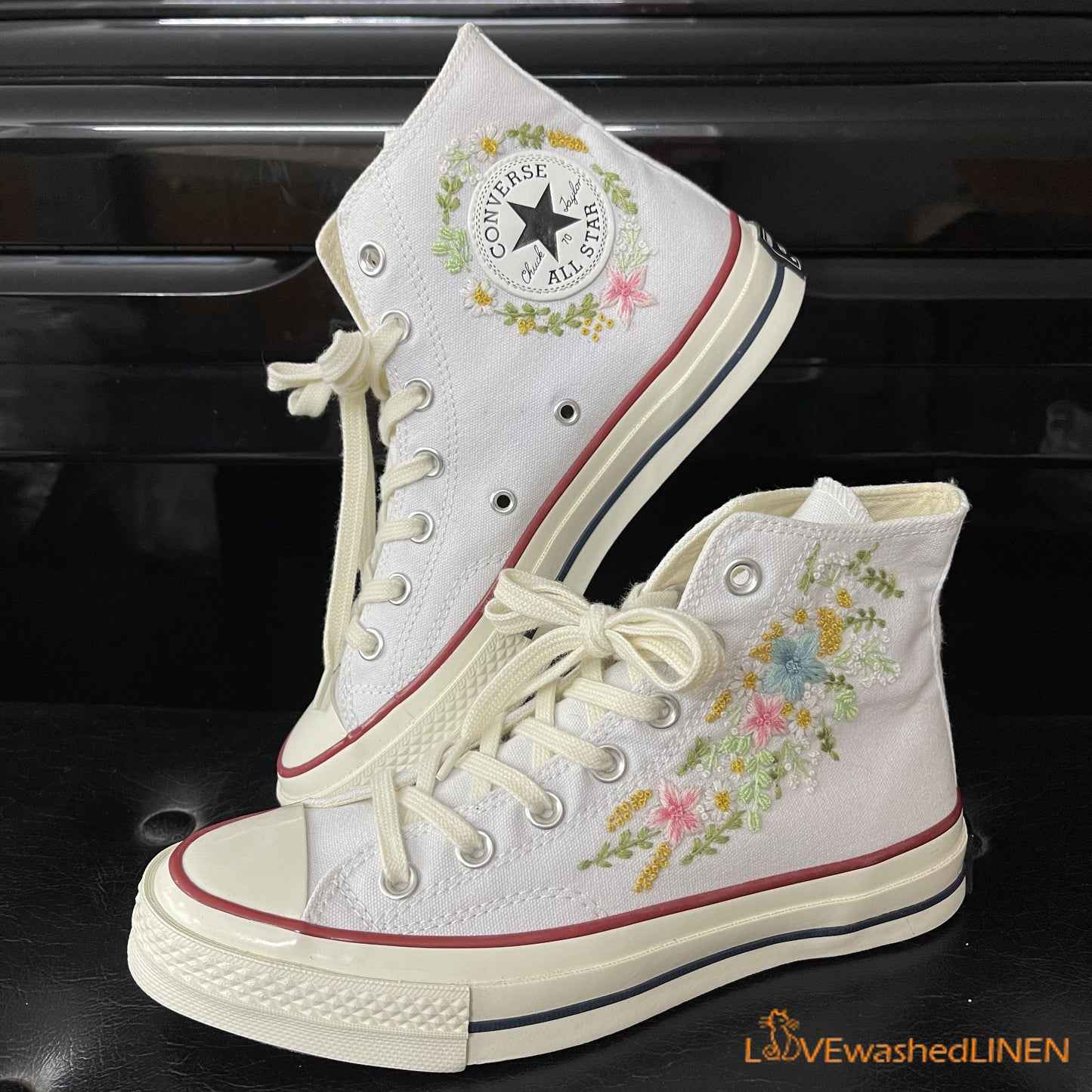 Custom Coverse Chuck Taylor/Wedding Flowers Embroidered Converse/Bridal Flowers Embroidered Sneakers/ Wildflowers Embroidered Sneakers