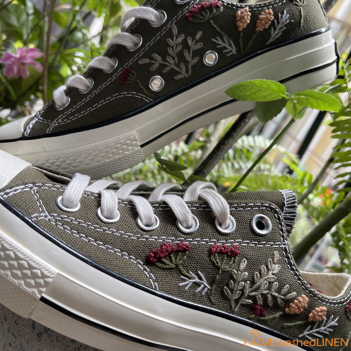 Embroidered Converse/ Custom Converse Chuck Taylor Embroidered Lambs/ Flowers Embroidered Converse Low Tops / Embroidered Lambs Sneakers