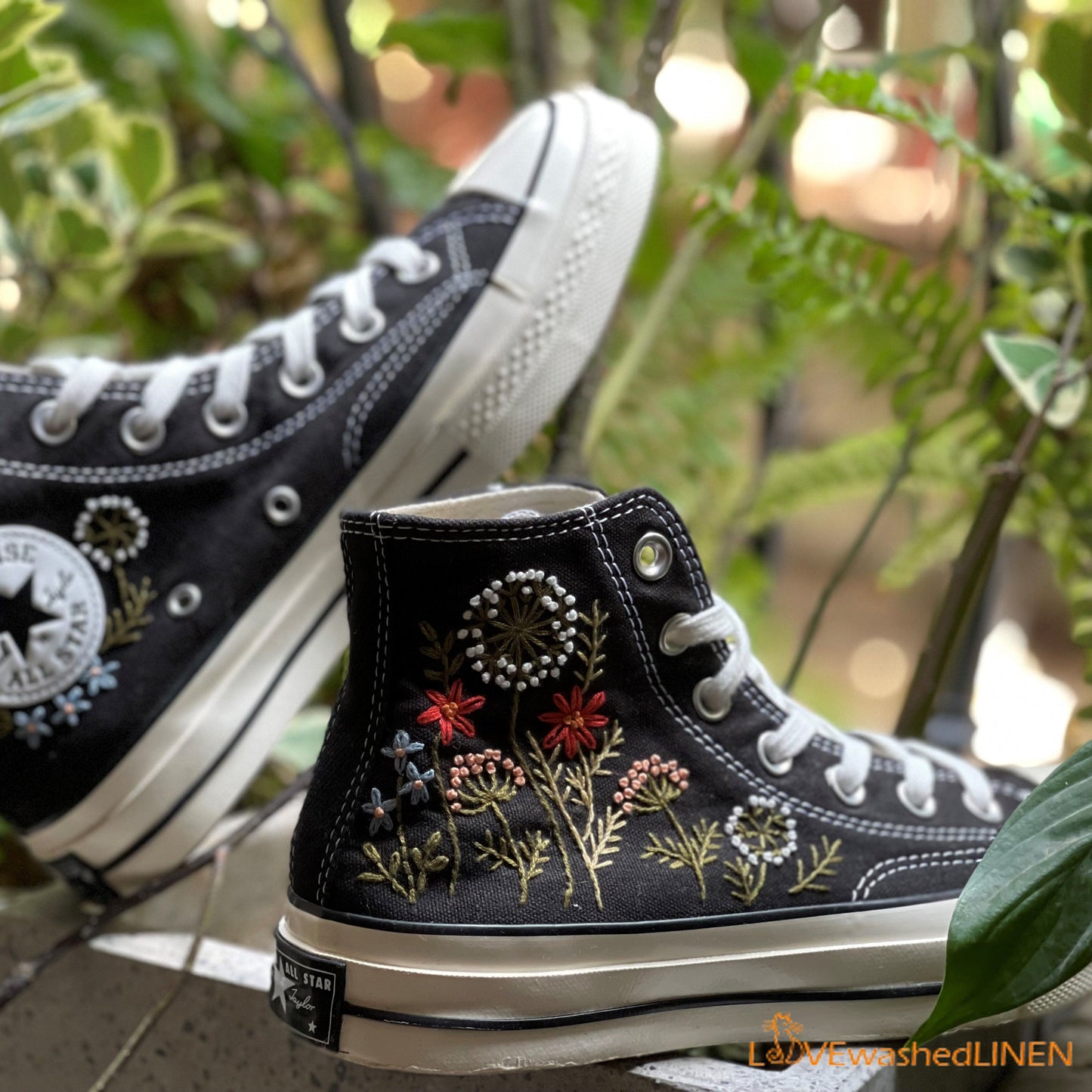 Custom Embroidered Converse/ Converse Custom Flower Embroidery/ Custom Converse Chuck Taylor Embroidered Flower/  Embroidered Converse High Tops