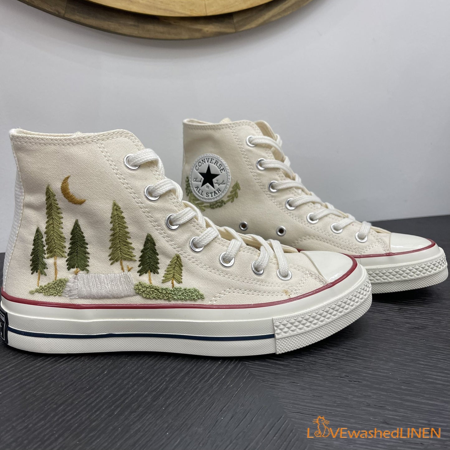 Custom Converse Chuck Taylor Embroidered Pine Trees/ Embroidered Converse Custom Wedding Embroidered Shoes/ Wedding Embroidered Sneakers