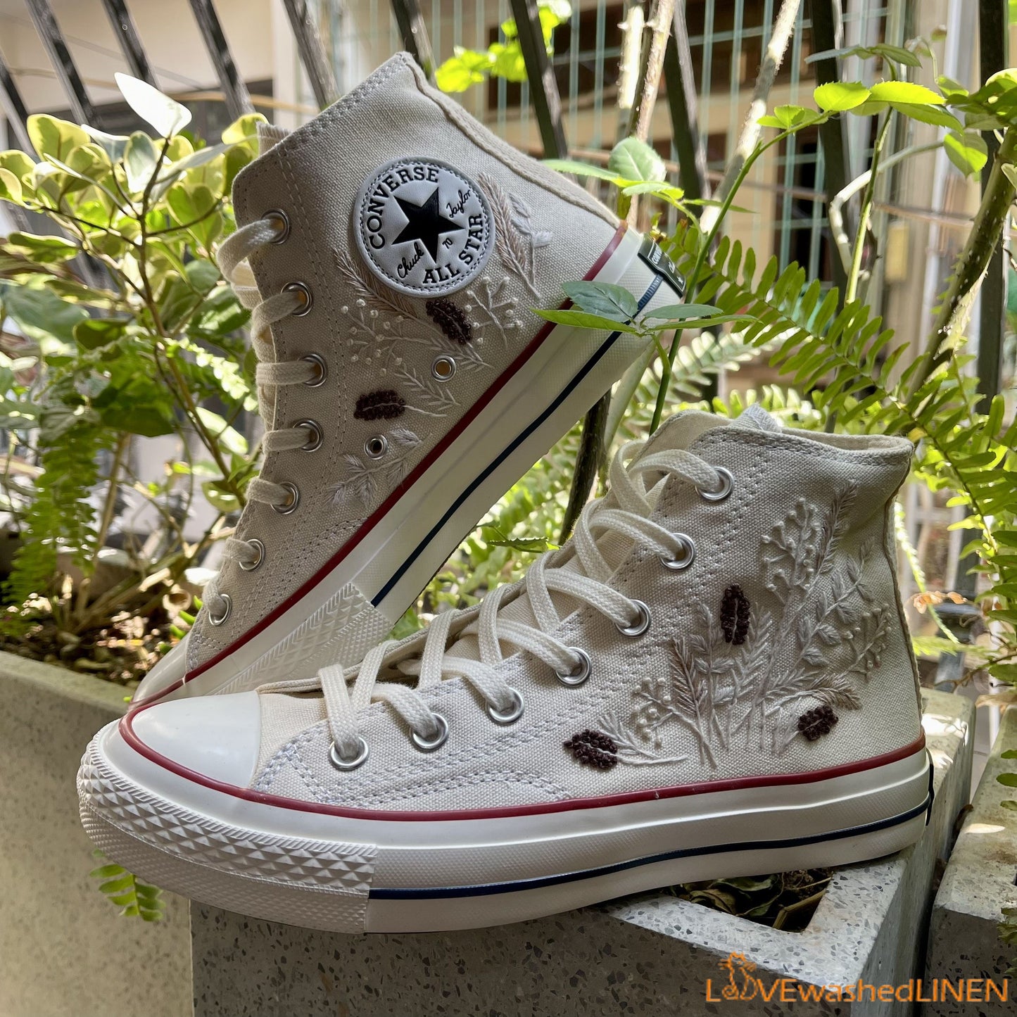 Custom Embroidered Converse High Tops Chuck Taylor 1970s/ Wedding Hand Embroidered Converse/ Wedding Embroidered Flowers Sneakers