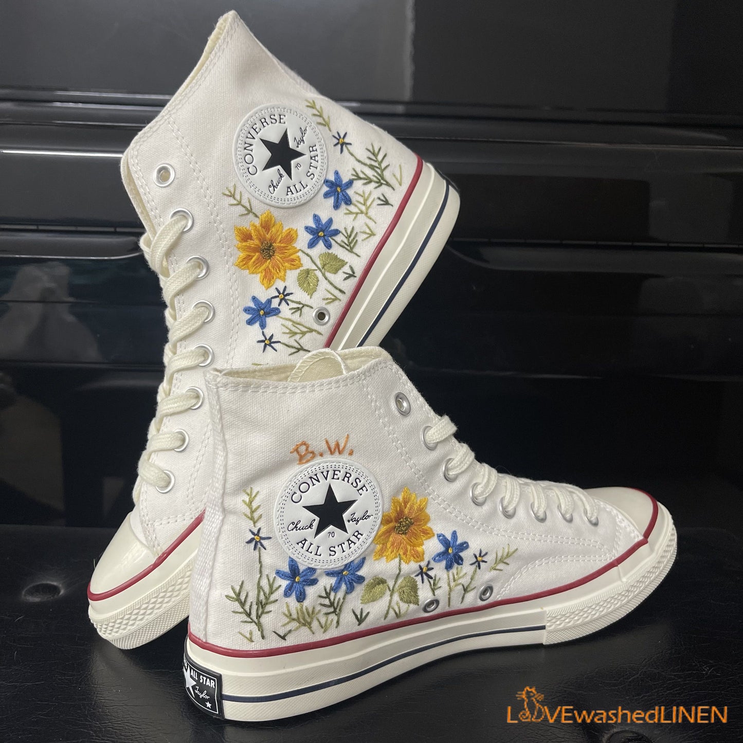 Custom Converse Chuck Taylor Flowers Embroidered Sneaker/ Wedding Flowers Embroidered Convesre/ Sunflower Embroidered Converse