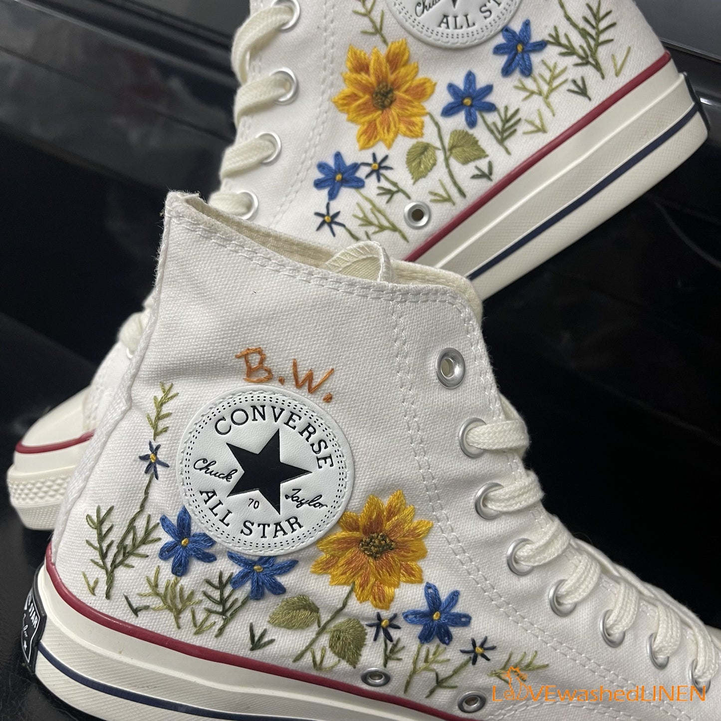 Custom Converse Chuck Taylor Flowers Embroidered Sneaker/ Wedding Flowers Embroidered Convesre/ Sunflower Embroidered Converse