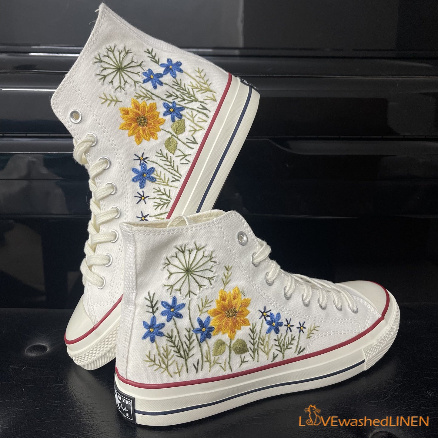 Custom Converse Chuck Taylor Flowers Embroidered Sneaker/ Wedding Flowers Embroidered Convesre/ Sunflower Embroidered Converse