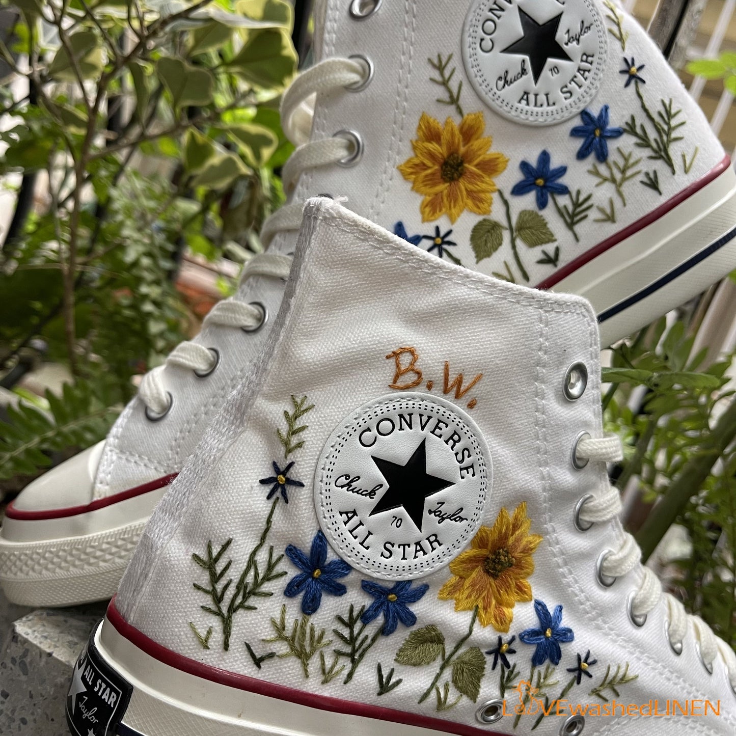 Custom Converse Chuck Taylor Flowers Embroidered Sneaker/ Wedding Flowers Embroidered Convesre/ Sunflower Embroidered Converse