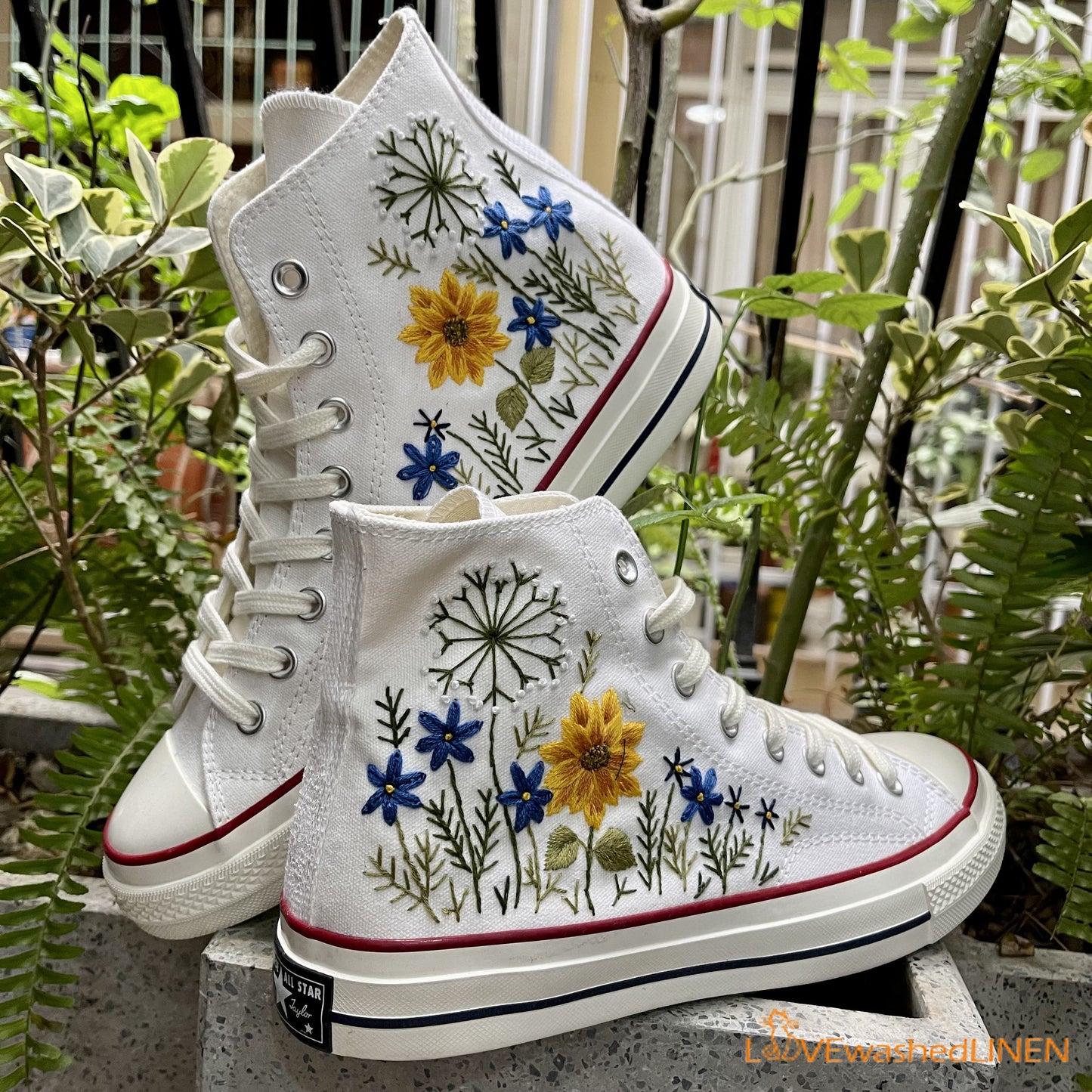 Custom Converse Chuck Taylor Flowers Embroidered Sneaker/ Wedding Flowers Embroidered Convesre/ Sunflower Embroidered Converse