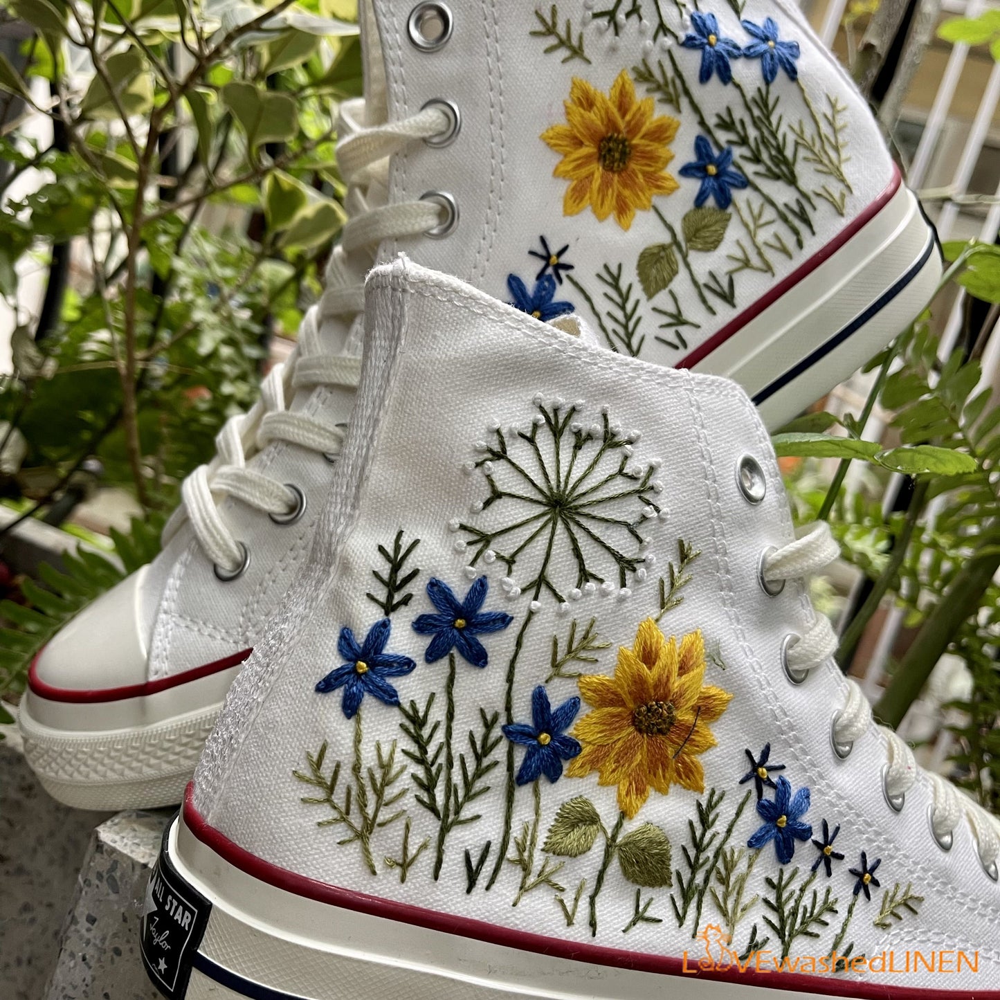 Custom Converse Chuck Taylor Flowers Embroidered Sneaker/ Wedding Flowers Embroidered Convesre/ Sunflower Embroidered Converse