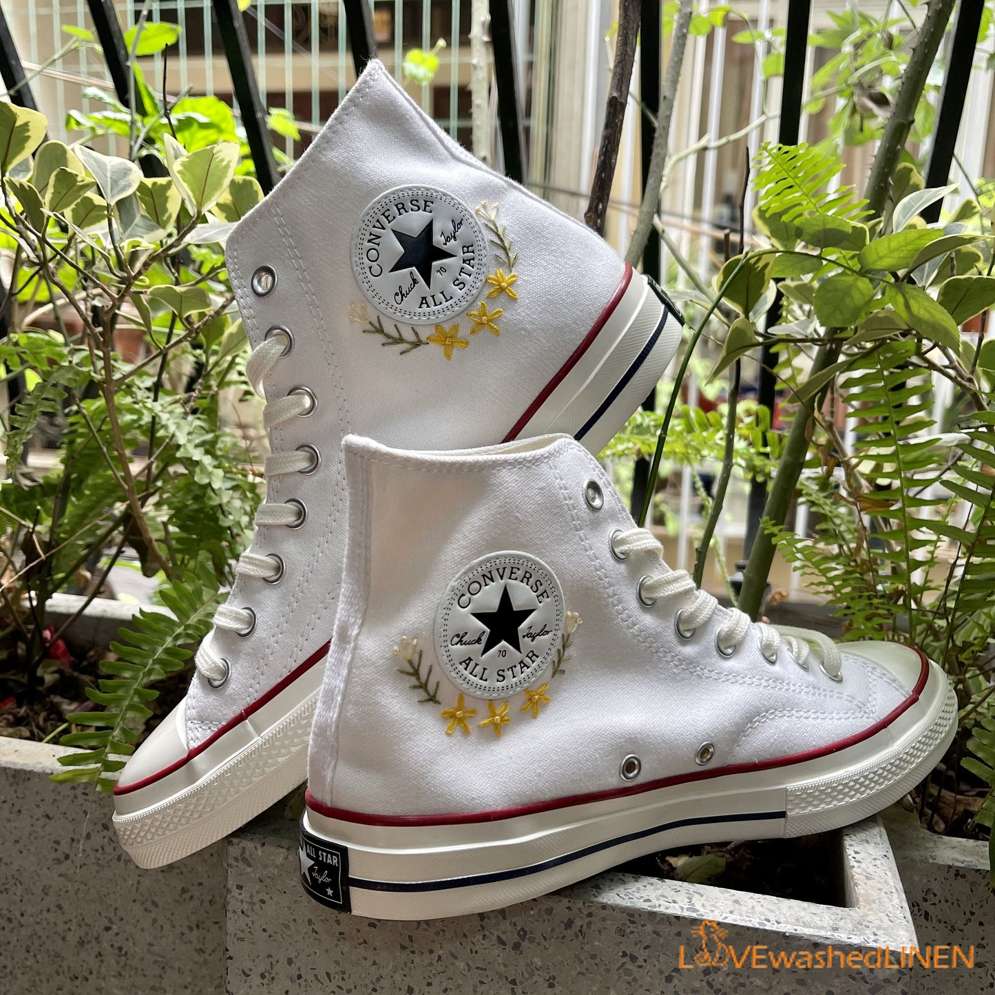 Custom Converse Chuck Taylor Embroidered Pine Trees/ Embroidered Converse Custom/Wedding Embroidered Shoes/ Wedding Embroidered Sneakers