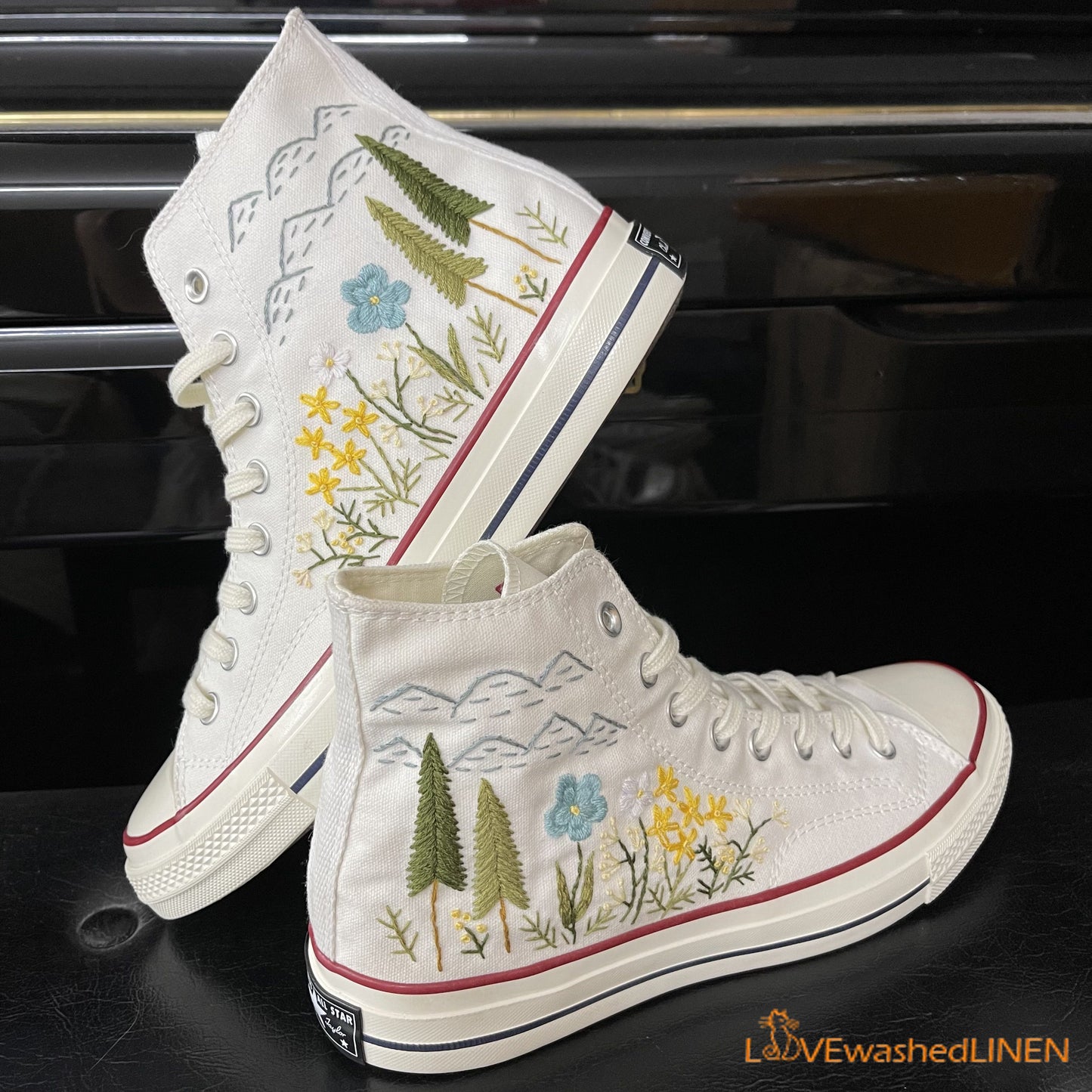 Custom Converse Chuck Taylor Embroidered Pine Trees/ Embroidered Converse Custom/Wedding Embroidered Shoes/ Wedding Embroidered Sneakers