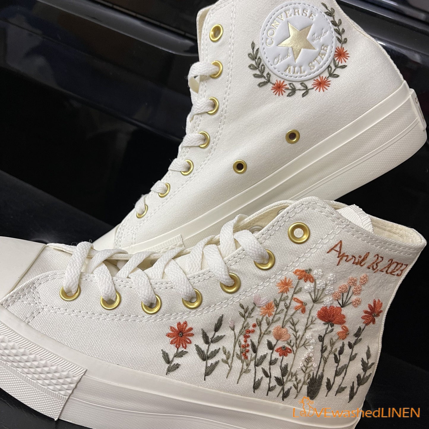 Custom Coverse Platform/Wedding Flowers Embroidered Converse/Bridal Flowers Embroidered Sneakers/Wedding Flowers Embroidered Sneakers/