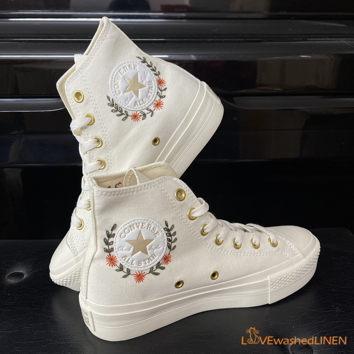 Custom Coverse Platform/Wedding Flowers Embroidered Converse/Bridal Flowers Embroidered Sneakers/Wedding Flowers Embroidered Sneakers/