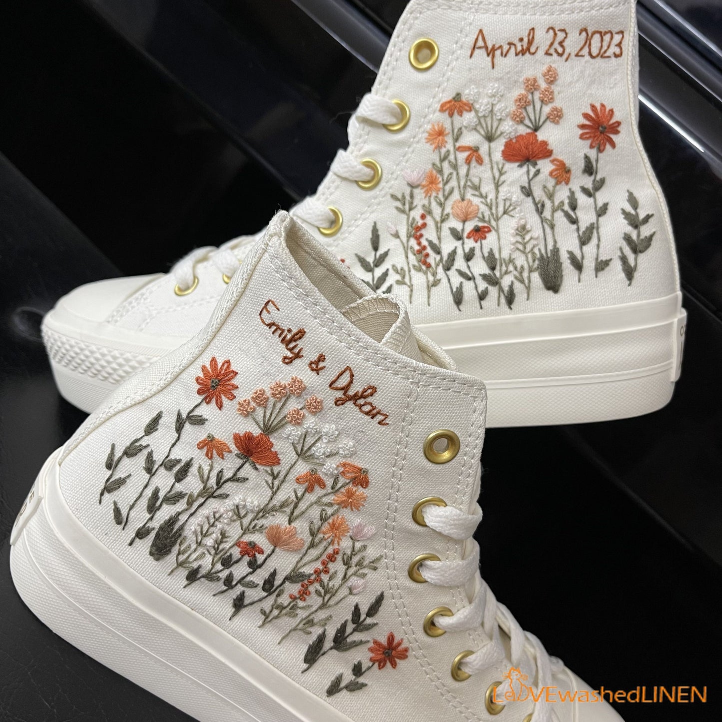 Custom Coverse Platform/Wedding Flowers Embroidered Converse/Bridal Flowers Embroidered Sneakers/Wedding Flowers Embroidered Sneakers/