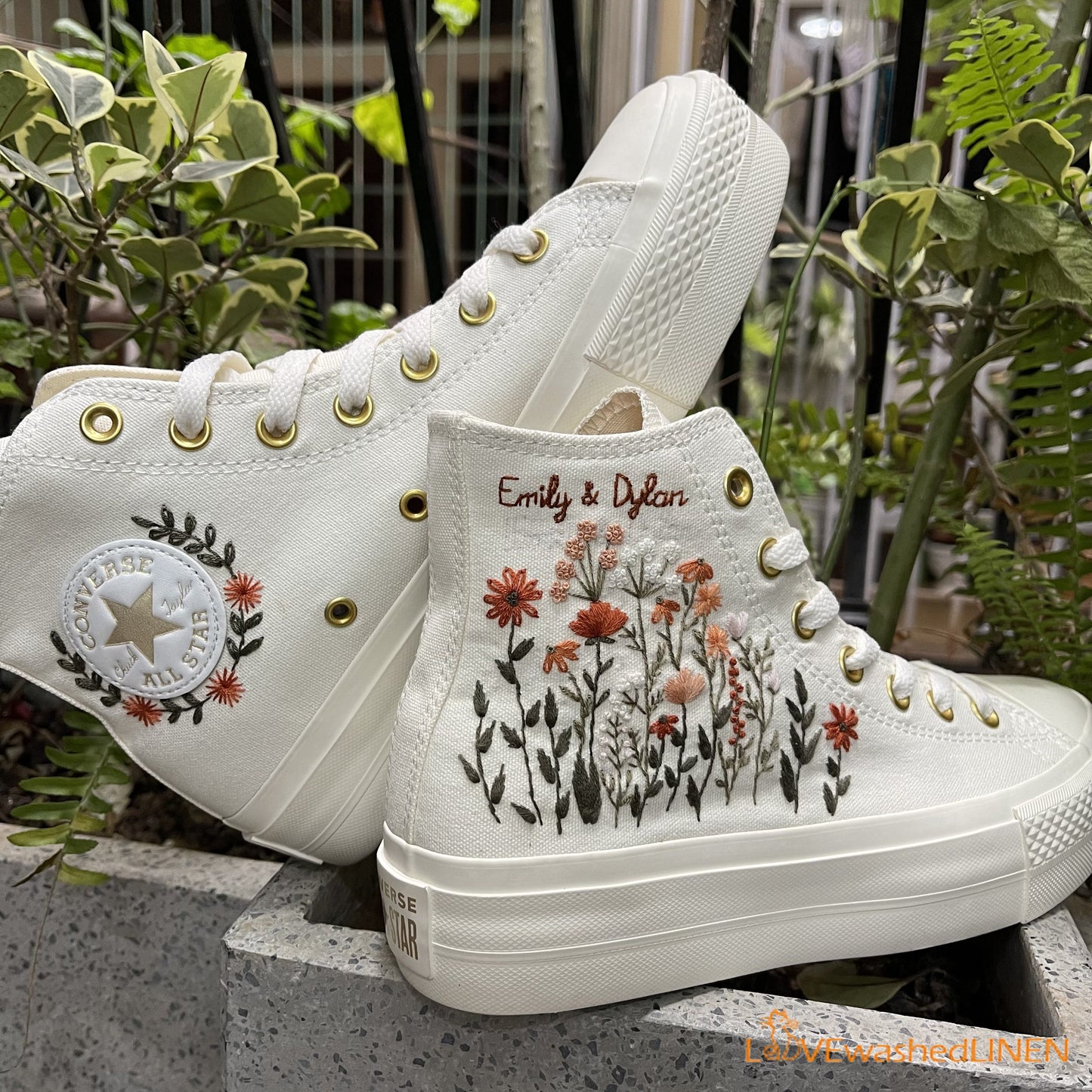 Custom Coverse Platform/Wedding Flowers Embroidered Converse/Bridal Flowers Embroidered Sneakers/Wedding Flowers Embroidered Sneakers/