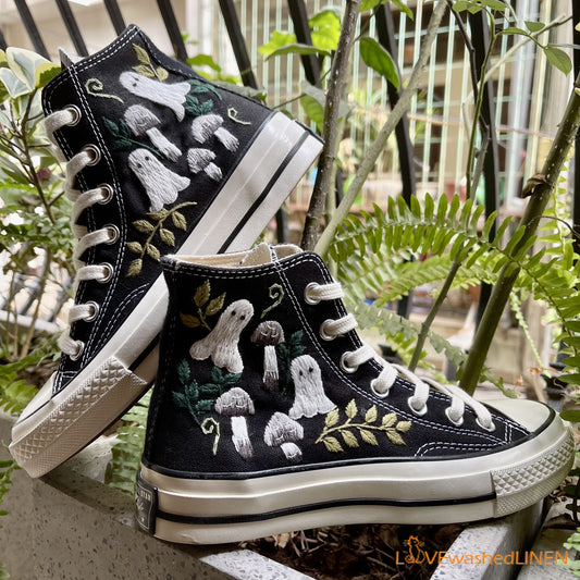 Custom Converse Chuck Taylor Embroidered ghosts and mushrooms Converse Shoes/ Embroidered Converse Custom