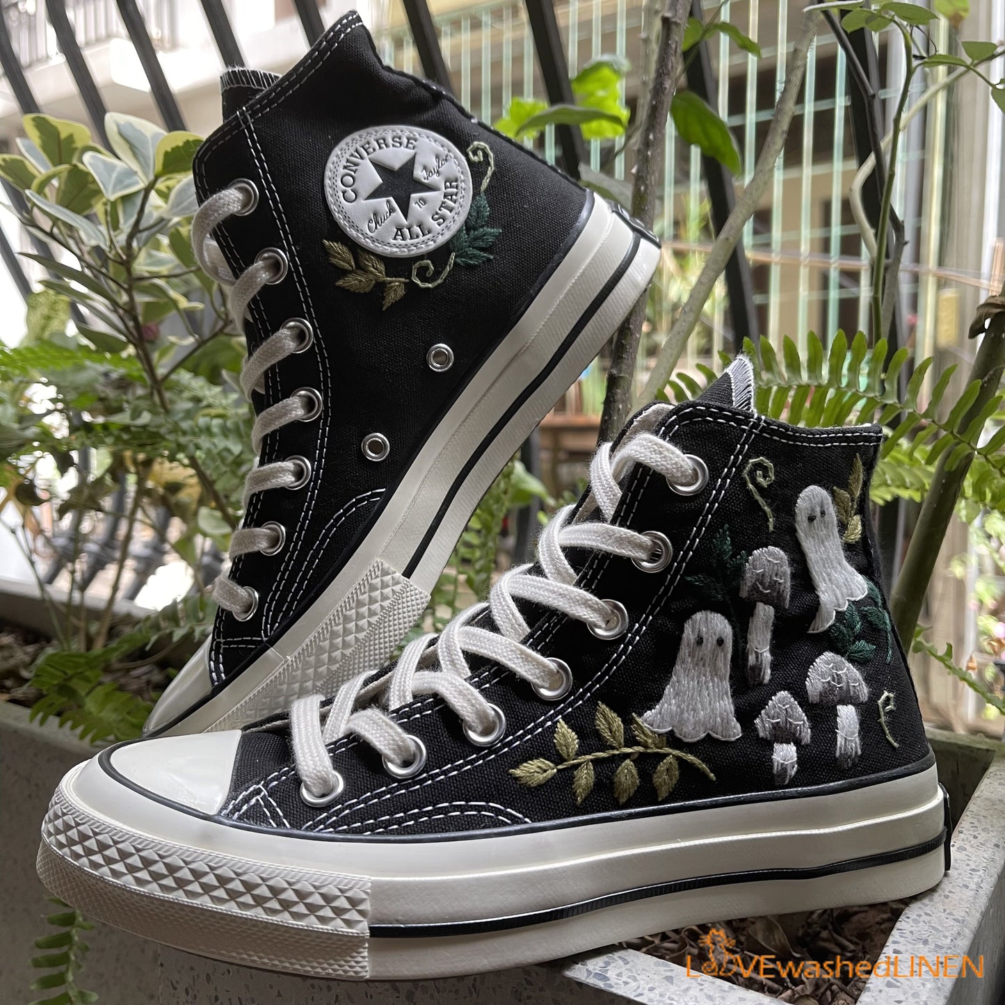 Custom Converse Chuck Taylor Embroidered ghosts and mushrooms Converse Shoes/ Embroidered Converse Custom