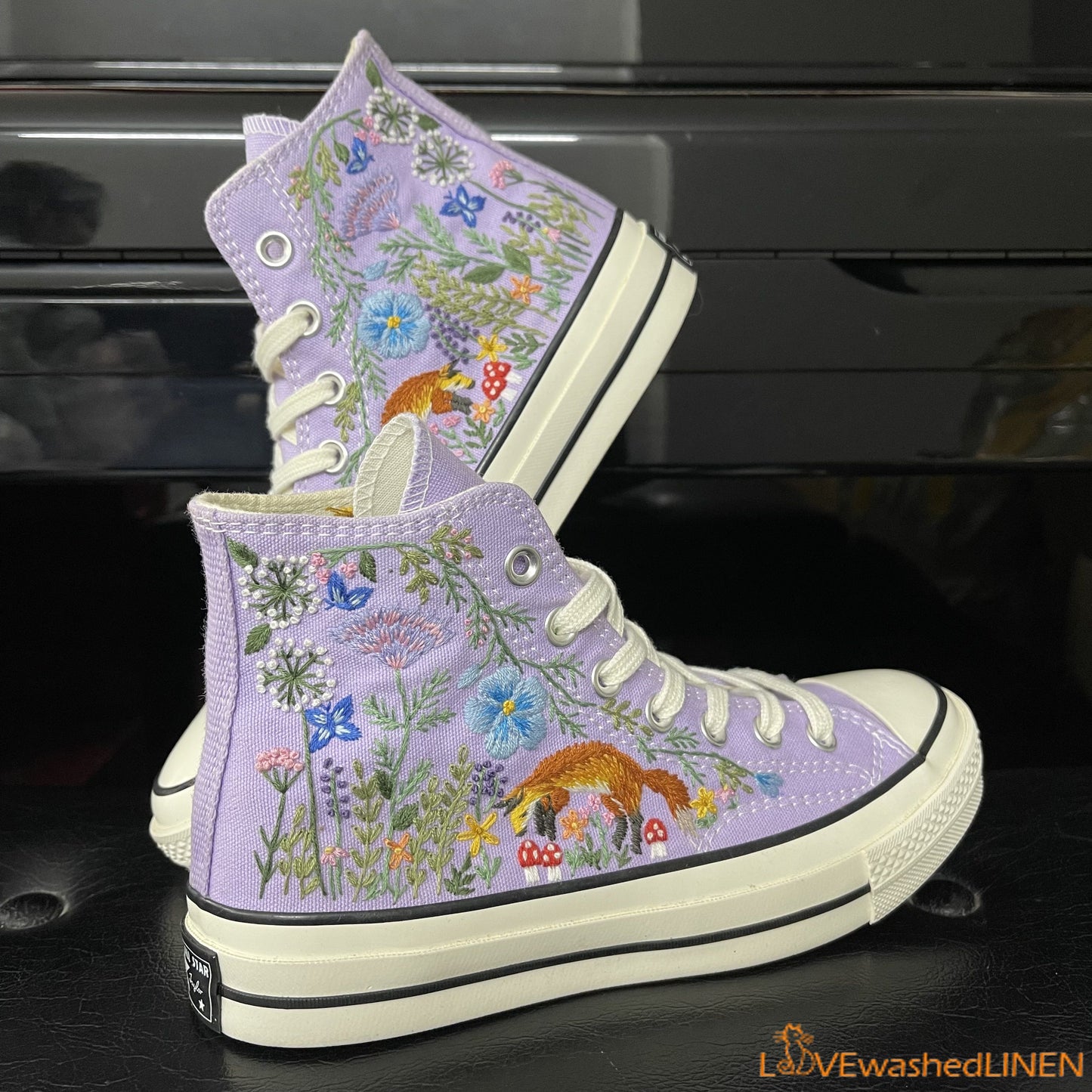 Custom Converse Chuck Taylor Embroidered/ Fox Summer Garden Flowers Embroidered Convese Shoes/ Embroidered Converse Custom Wedding Flowers