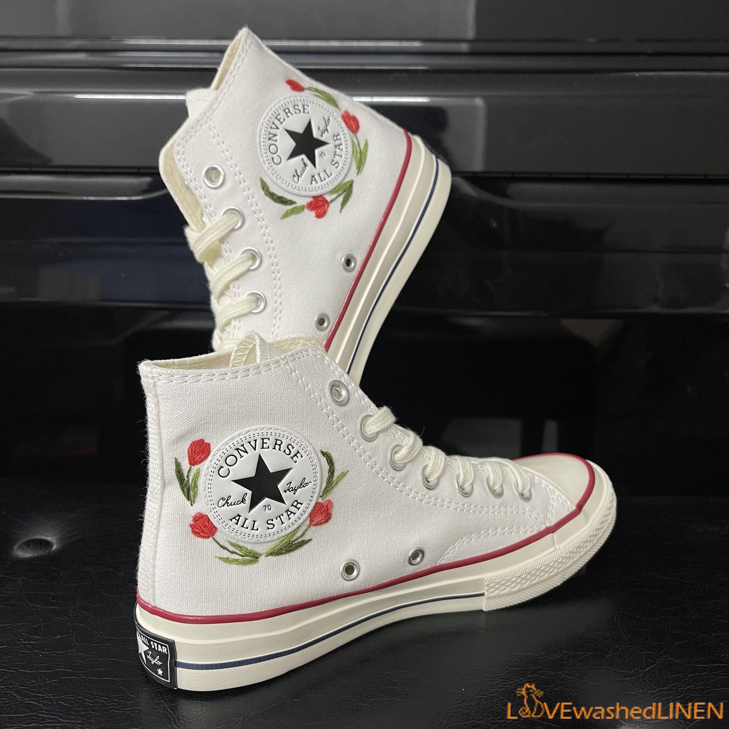 Custom Embroidered Converse High Tops Chuck Taylor 1970s/ Wedding Hand Embroidered Poppies Converse/ Embroidered Pooppies Flowers Sneakers