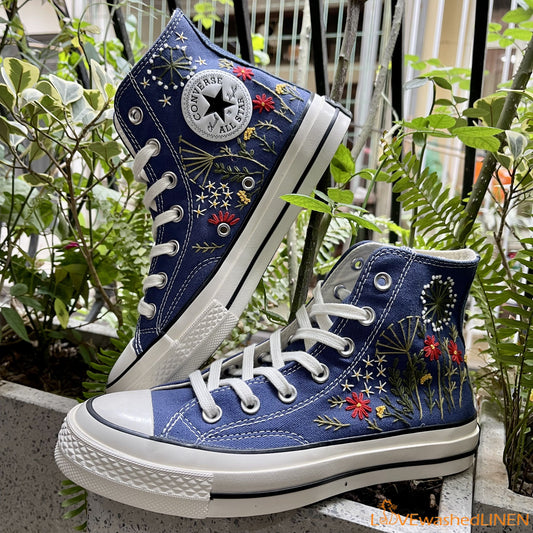 Custom Converse Chuck Taylor Embroidered Garden Flowers Convese Shoes/ Embroidered Converse Custom Wedding Flowers