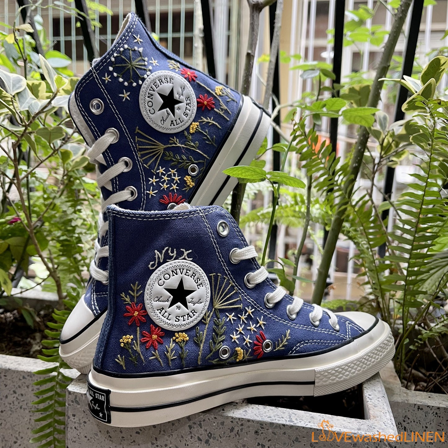 Custom Converse Chuck Taylor Embroidered Garden Flowers Convese Shoes/ Embroidered Converse Custom Wedding Flowers