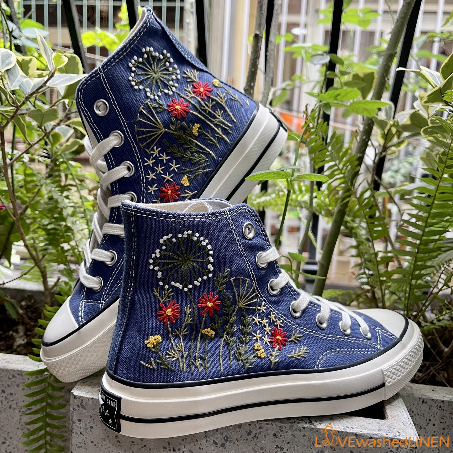 Custom Converse Chuck Taylor Embroidered Garden Flowers Convese Shoes/ Embroidered Converse Custom Wedding Flowers