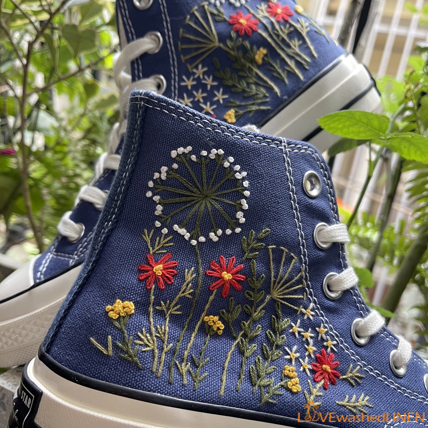 Custom Converse Chuck Taylor Embroidered Garden Flowers Convese Shoes/ Embroidered Converse Custom Wedding Flowers