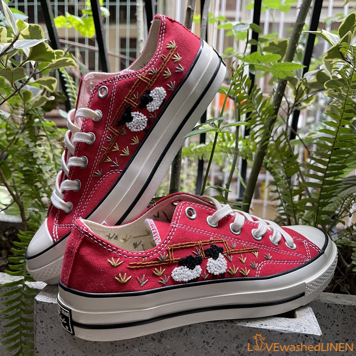 Embroidered Converse/ Custom Converse Chuck Taylor Embroidered Lambs/ Embroidered Converse Low Tops / Embroidered Lambs Sneakers