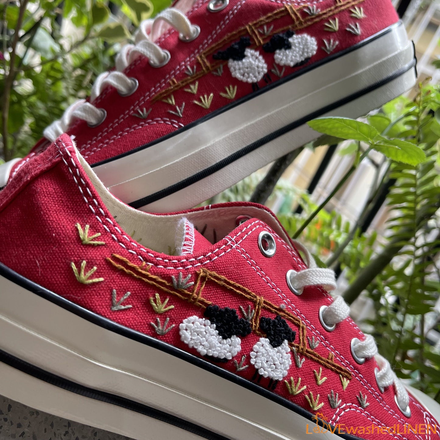 Embroidered Converse/ Custom Converse Chuck Taylor Embroidered Lambs/ Embroidered Converse Low Tops / Embroidered Lambs Sneakers