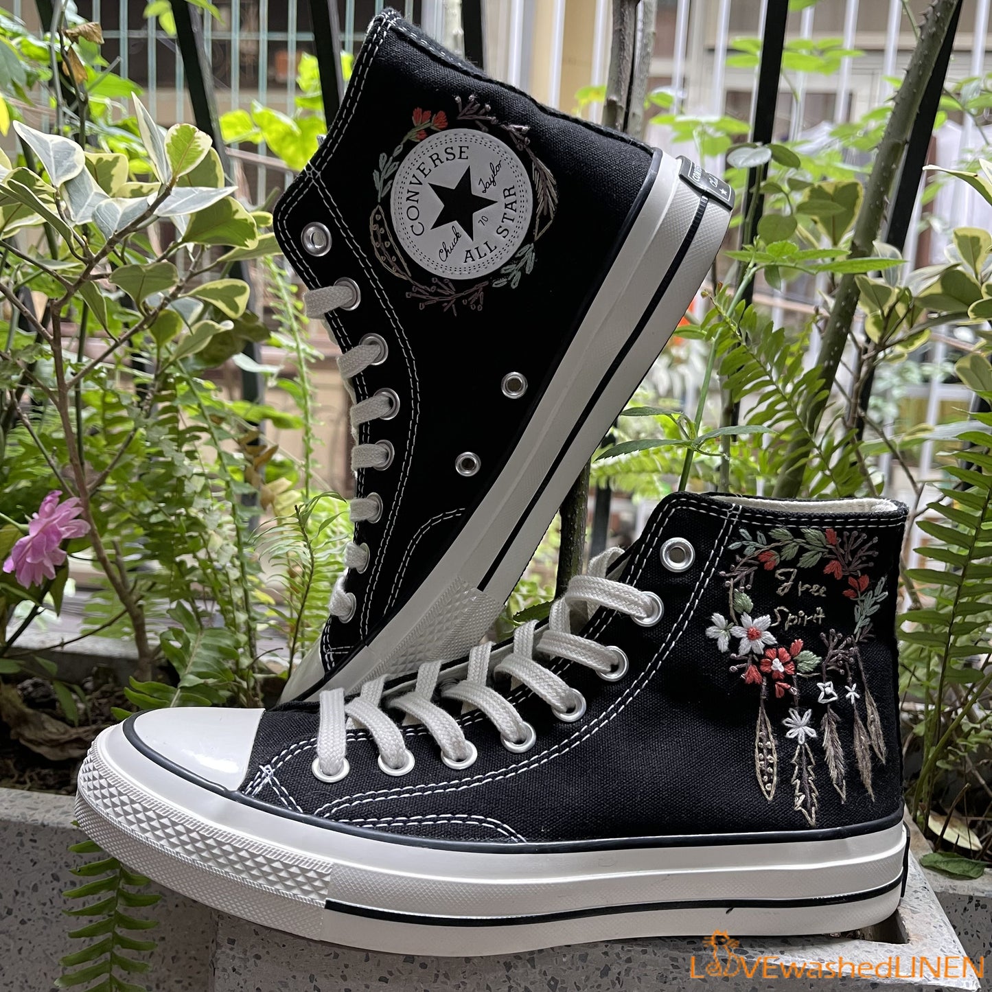 Custom Converse Chuck Taylor/ Garden Flowers Embroidered Convesre/ Dreamcatcher Embroidered Sneakers/Dreamcatcher Embroidered Convesre