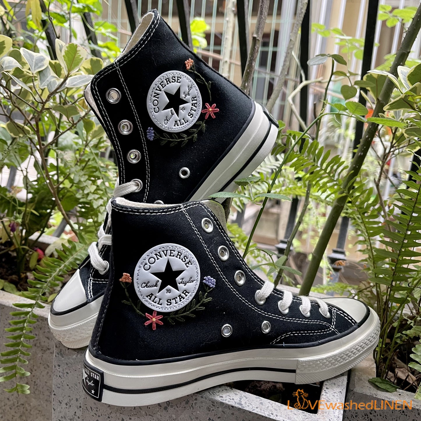 Custom Converse Chuck Taylor Sheep and Flowers Embroidered Shoes/ Embroidered Converse Custom Wedding Flowers