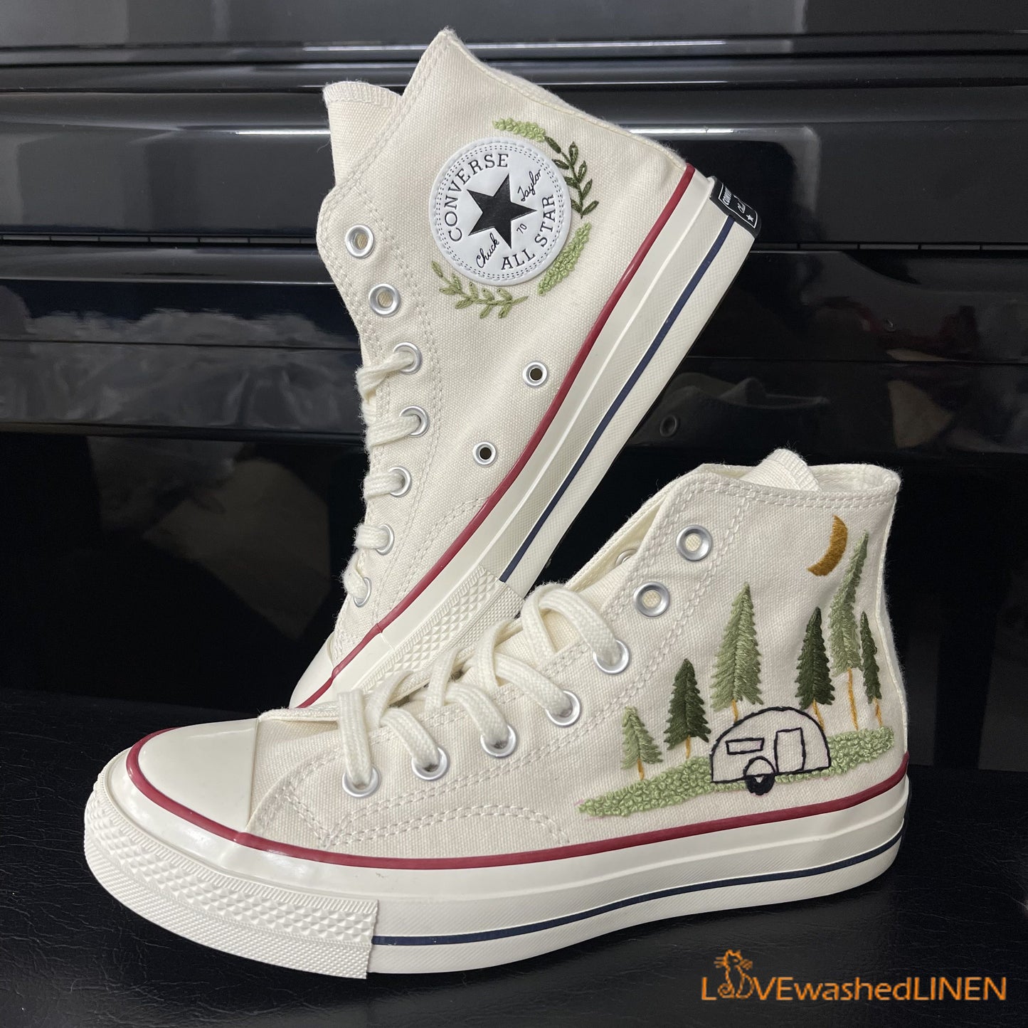 Custom Converse Chuck Taylor Embroidered/ Pine Trees Embroidered Converse/ Custom Wedding Embroidered Shoes/ Wedding Embroidered Sneakers