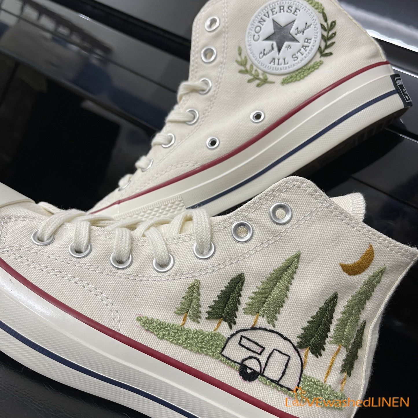 Custom Converse Chuck Taylor Embroidered/ Pine Trees Embroidered Converse/ Custom Wedding Embroidered Shoes/ Wedding Embroidered Sneakers