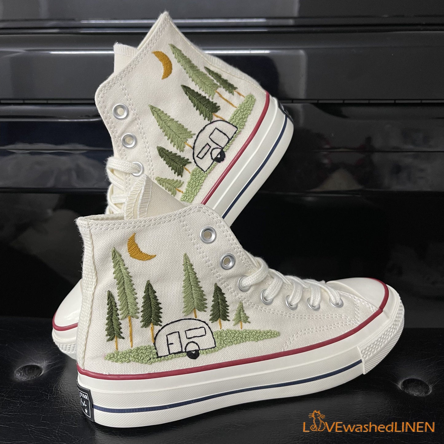 Custom Converse Chuck Taylor Embroidered/ Pine Trees Embroidered Converse/ Custom Wedding Embroidered Shoes/ Wedding Embroidered Sneakers