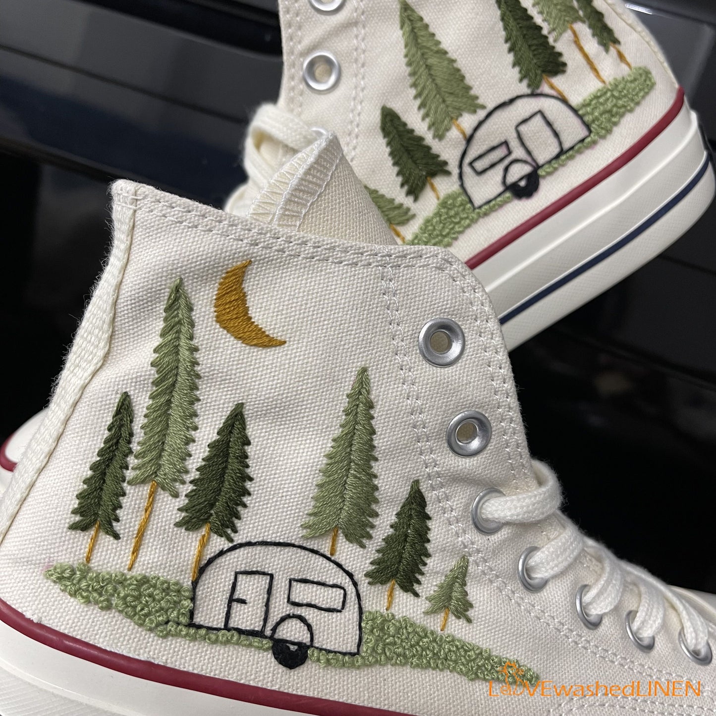 Custom Converse Chuck Taylor Embroidered/ Pine Trees Embroidered Converse/ Custom Wedding Embroidered Shoes/ Wedding Embroidered Sneakers