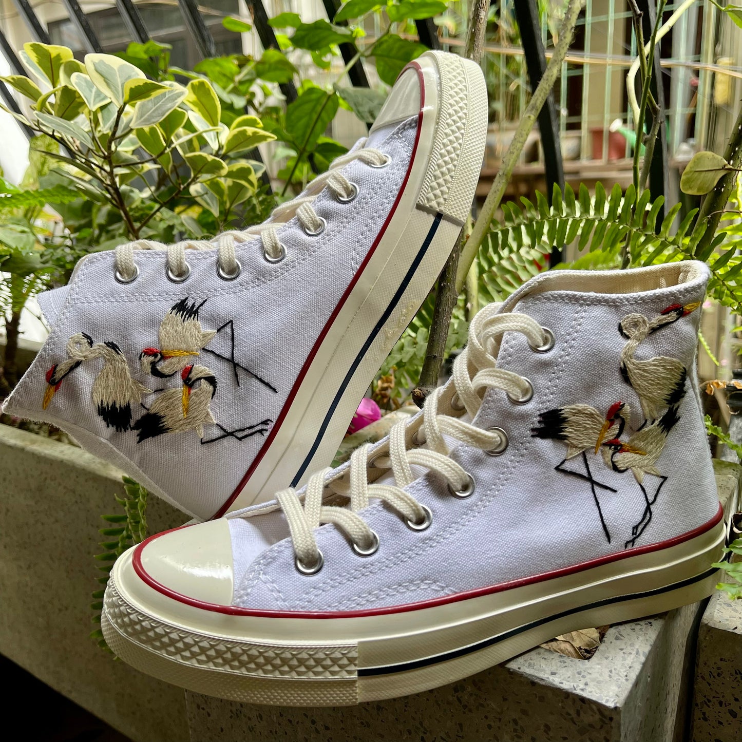 Custom Converse Chuck Taylor Embroidered Red-crowned Cranes Converse/ Embroidered Converse Custom /Wedding Embroidered Shoes