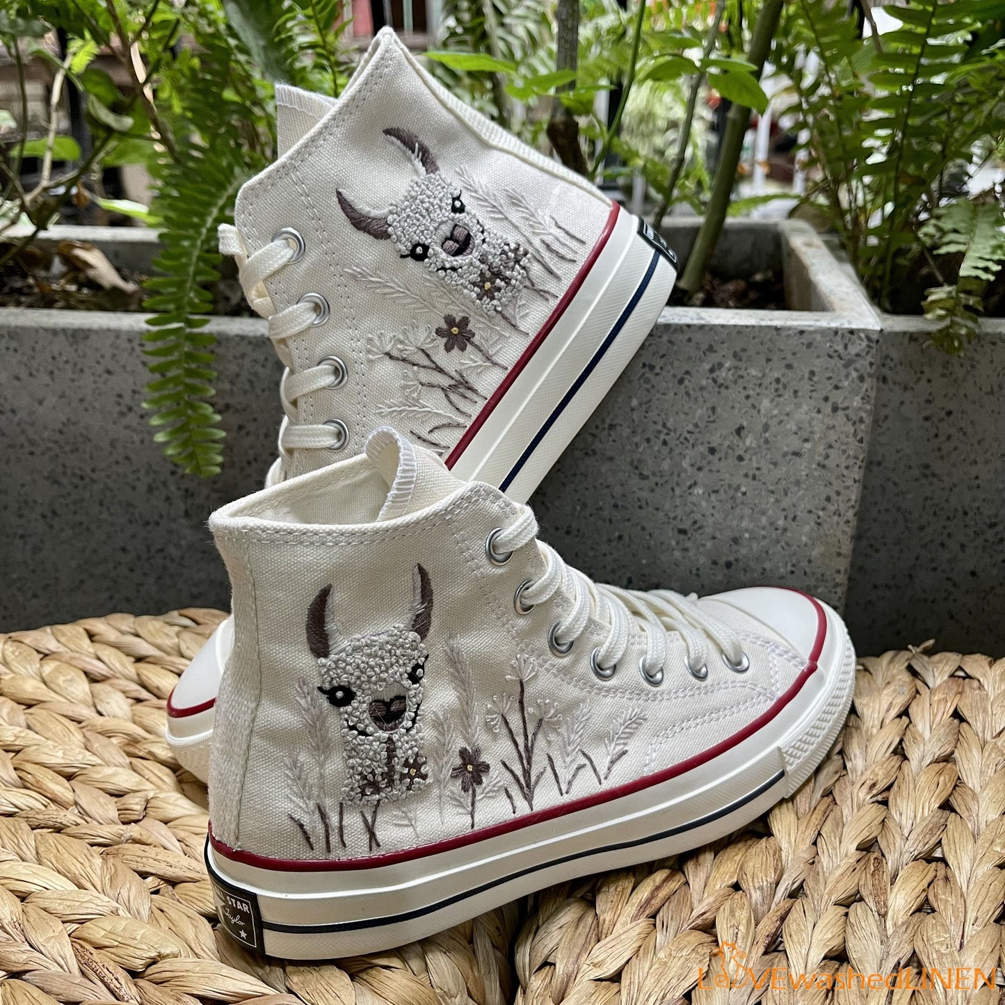 Custom Embroidered Converse High Tops Chuck Taylor 1970s/ Sweet Alpaca Converse/ Custom Converse / Embroidered Alpaca Convesre