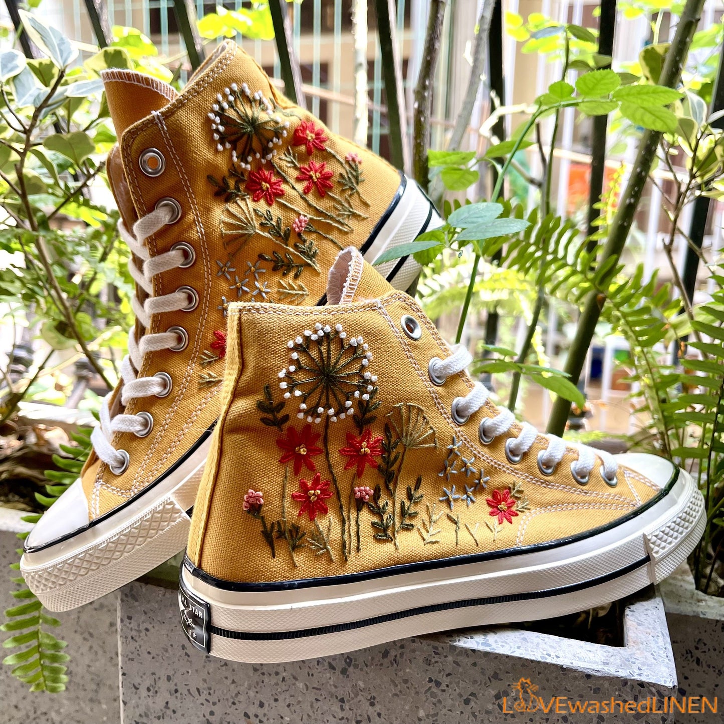 Custom Converse Chuck Taylor Embroidered Garden Flower/ Embroidered Converse Custom Wedding Flowers