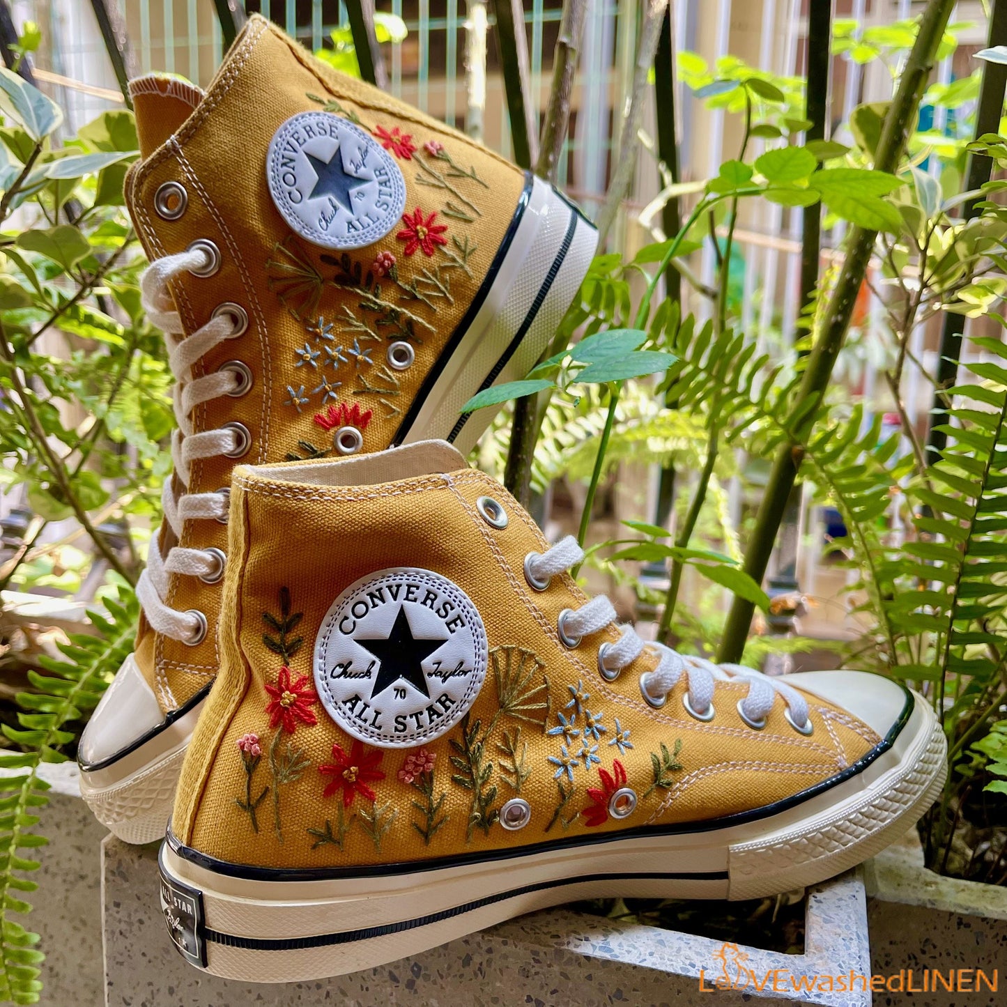 Custom Converse Chuck Taylor Embroidered Garden Flower/ Embroidered Converse Custom Wedding Flowers