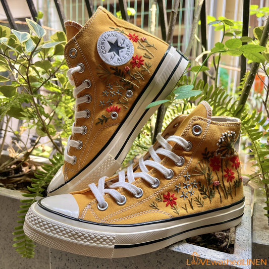 Custom Converse Chuck Taylor Embroidered Garden Flower/ Embroidered Converse Custom Wedding Flowers