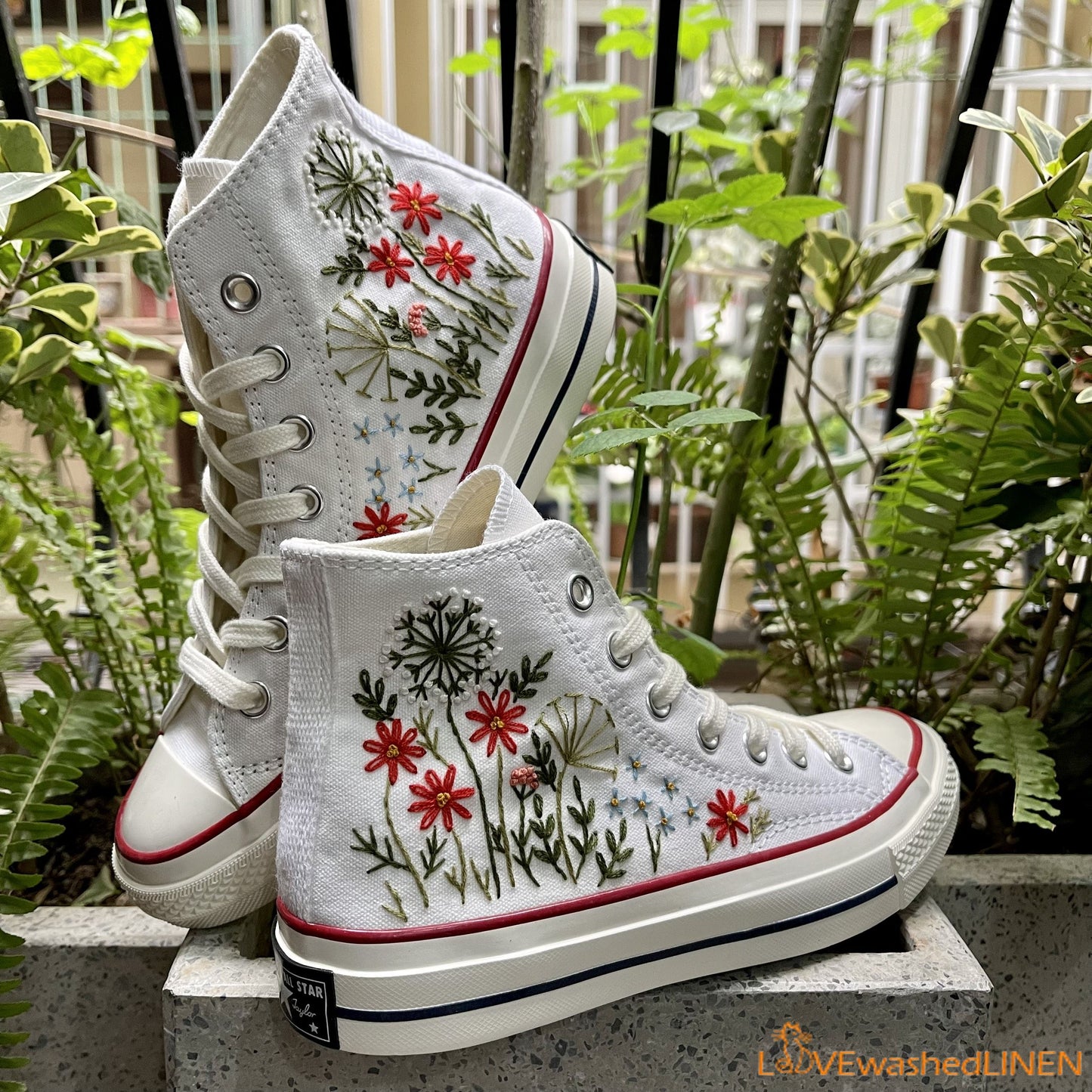 Custom Converse Chuck Taylor Embroidered Garden Flower/ Embroidered Converse Custom Wedding Flowers