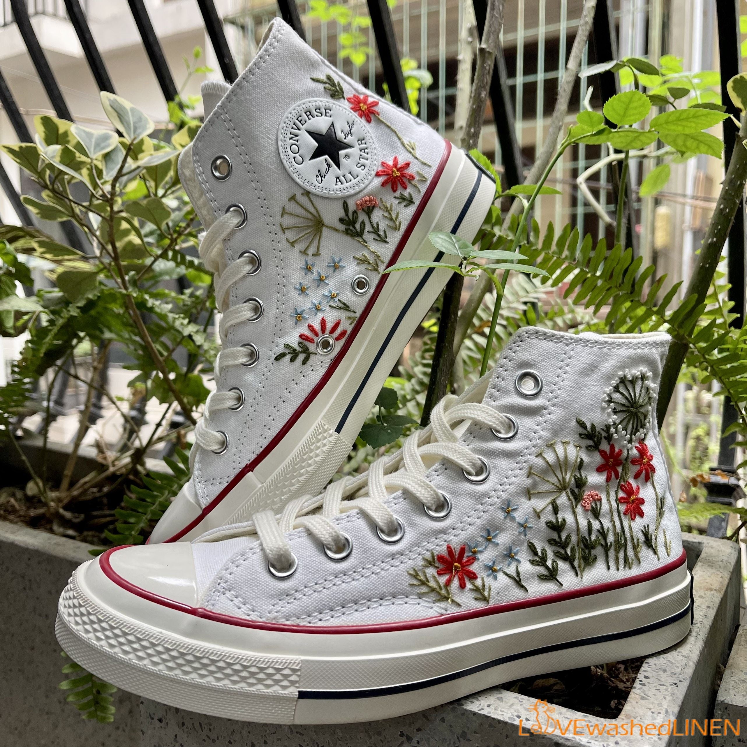 Embroidered converse flowers/ Custom Embroidered Converse/ Converse custom floral buy embroidery