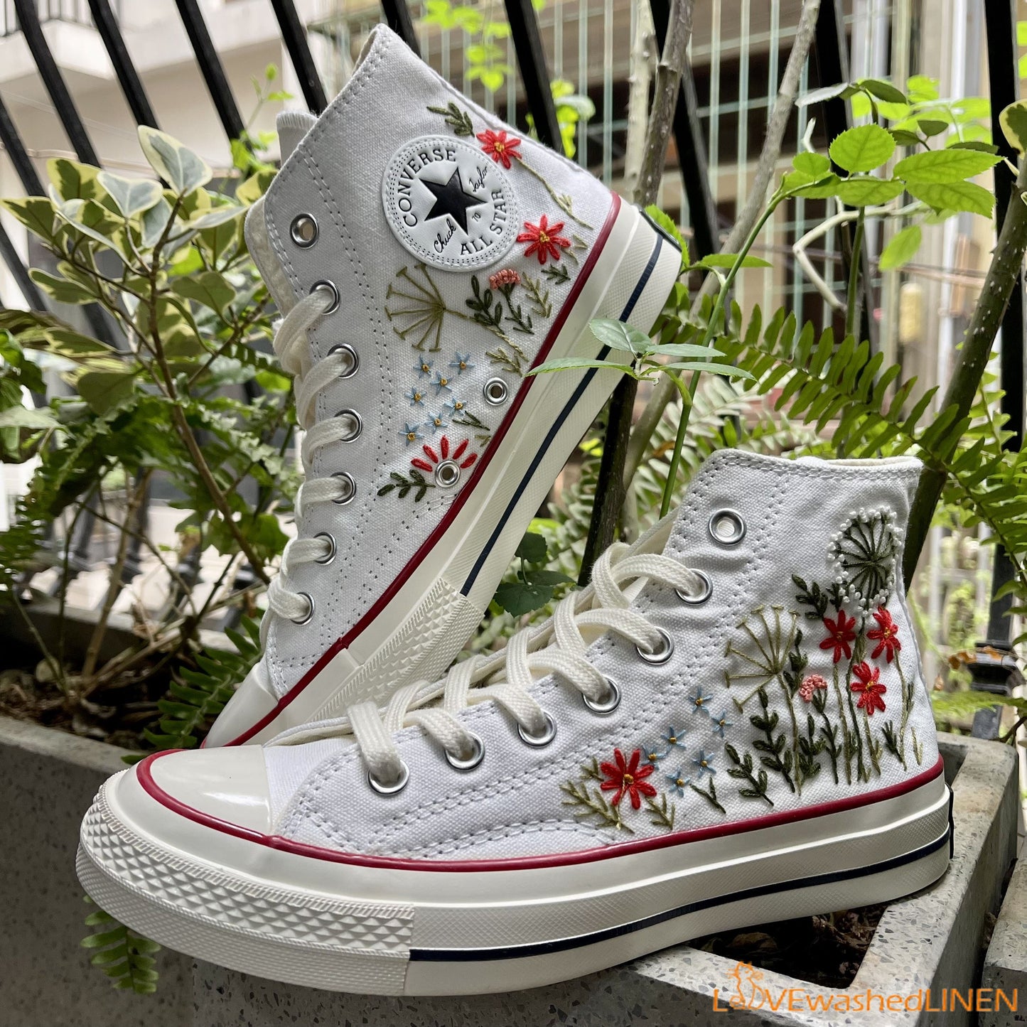 Custom Converse Chuck Taylor Embroidered Garden Flower/ Embroidered Converse Custom Wedding Flowers